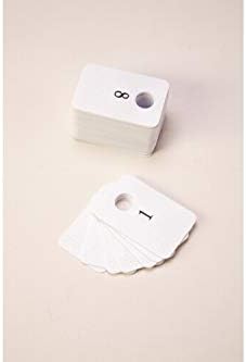 Plastic Coat Room Check- (101-200) White w/Black Numbers, 1.5"x2" with Hanger Hole, Set is 100 Cards