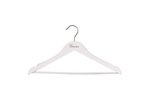 NAHANCO G20117WB Bridal Hanger, White Wood Suit Hanger with Black Imprint (Groom), 17” (1 Piece)