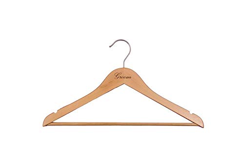 NAHANCO G20017WBENG Bridal Hanger, Natural Wood Suit Hanger Engraved with (Groom), 17” (1 Piece), Natural w/Engraved Print