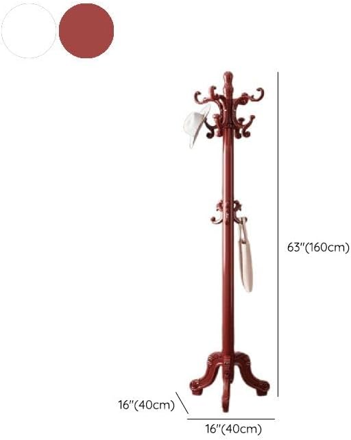 CraftThink Pine Coat Rack, Free Standing Tree Hanger Coat Tree for Clothes, Hats, Bags, Purses, with Double Prong Hooks, for Entryway, Hallway, Bedroom (Tripod Base 16" L x 16" W x 63" H, Red