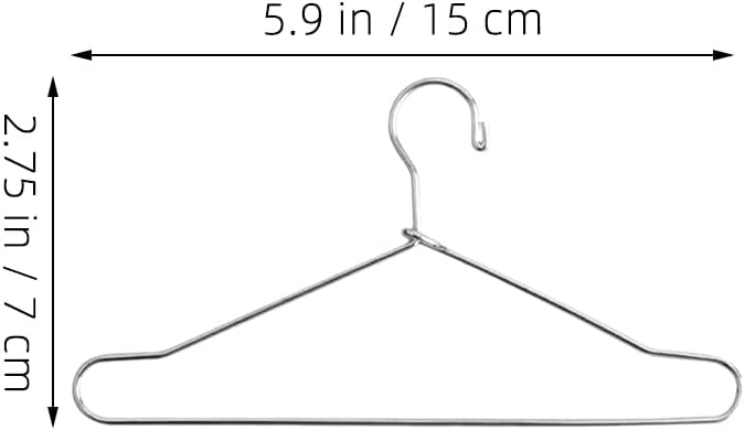 LOGOFUN 20pcs Mini Metal Doll Clothes Hangers Miniature Dress Outfit Holders Silver Wire Rack for Pet Gown Hanging Closet Accessories 150mm