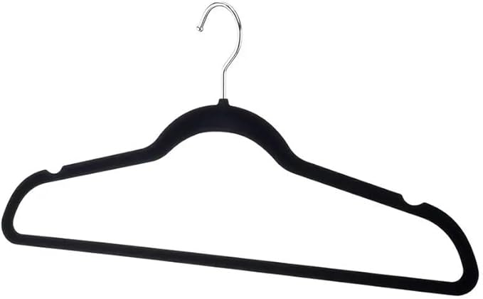 Black Velvet Felt Non Slip Clothes Hangers 50 Pack - Ultra Slim & Space Saving - Heavy Duty Swivel Black Hook for Clothing, Suit, Top, Tie, Shirt, Skirt & Pant Organization
