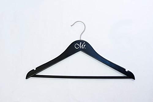 NAHANCO MRMR20217WB Same Sex, Gay Pride Hanger Set, Black Wood Hangers with Silver Imprint (Mr. and Mr.), 17” (2-Piece Set)