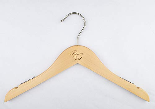 NAHANCO FG20014ENG Bridal Hanger, Natural Wood Hanger Engraved with (Flower Girl), 14” (1 Piece)