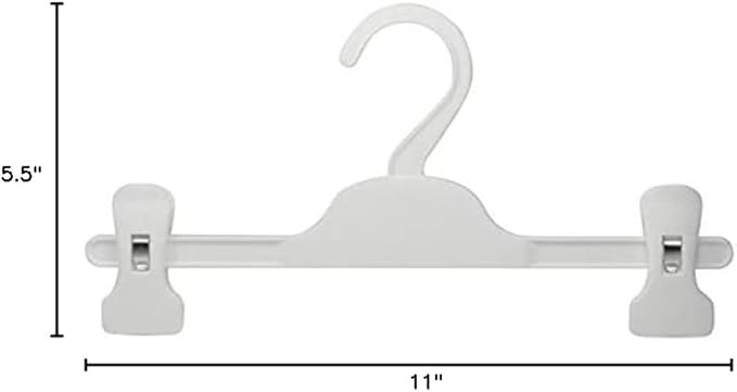 HANGERWORLD Kids Pants Hanger with Adjustable Clips (10 Pack, White) - 11inch Perfectly Sized for Baby, Kids, Child and Teens Pants, Skirts, Slacks and Jeans