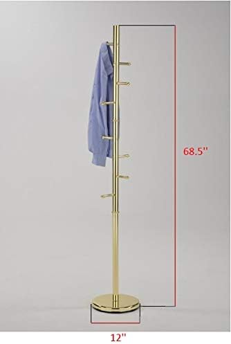 Kings Brand Furniture - Hyre 8 Hook Entryway Hall Tree Coat & Hat Rack Stand, Brass
