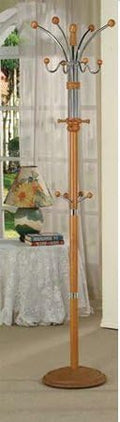 Six Foot Wood and Chrome Coat Rack Oak Finish