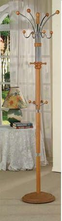 Six Foot Wood and Chrome Coat Rack Oak Finish