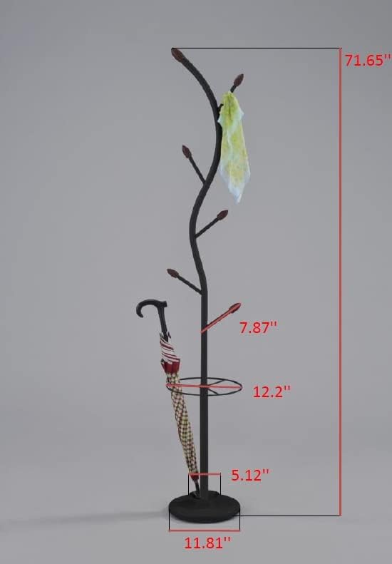 KB Designs - Entryway Hall Tree Coat Hat Rack and Umbrella Stand, Black