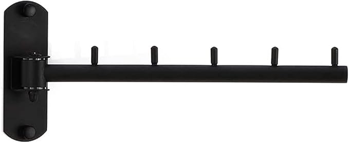 Folding Wall Mounted Clothes Hanger Rack with Swing Arm Stainless Steel Heavy Duty Coat Hook for Bathroom, Bedroom, Laundry Room - Black