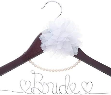 Ella Celebration Bride to Be Wedding Dress Hanger Wooden and Wire, Accented with Pearls and A Flower Bridal Hangers for Brides (Mahogany with Silver Wire and Pearls)