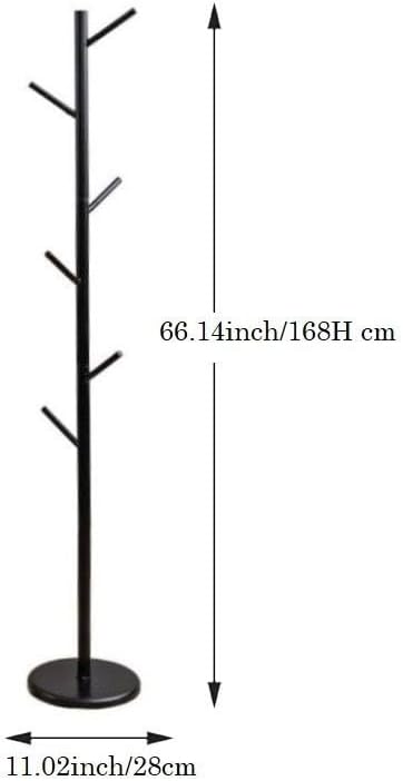 Coat Rack Black Freestanding - Modern Hat and Coat Stand with 6 Hooks - Black Powder-Coated Tubular Steel, Compact 11.0" Base, 66.1" Height for Entryway, Office, or Bedroom Organization
