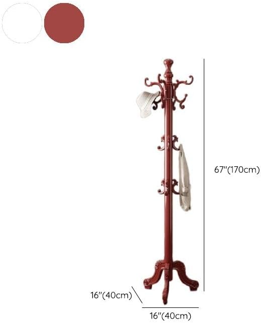 CraftThink Pine Coat Rack, Free Standing Tree Hanger Coat Tree for Clothes, Hats, Bags, Purses, with Double Prong Hooks, for Entryway, Hallway, Bedroom (Tripod Base 16" L x 16" W x 67" H, Red