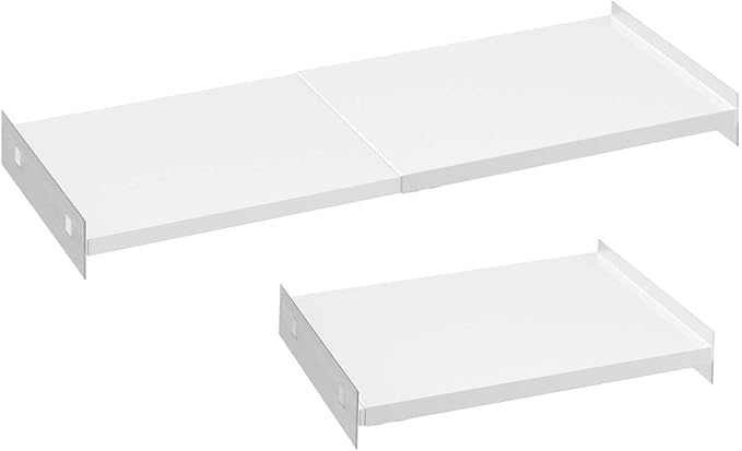 Expandable Closet Tension Shelf, 2 Packs Metal Storage Rack Organizer DIY Divider Separator for Cabinet Wardrobe Cupboard Kitchen (White,15.8" D x 17"-31" W,2PCS)