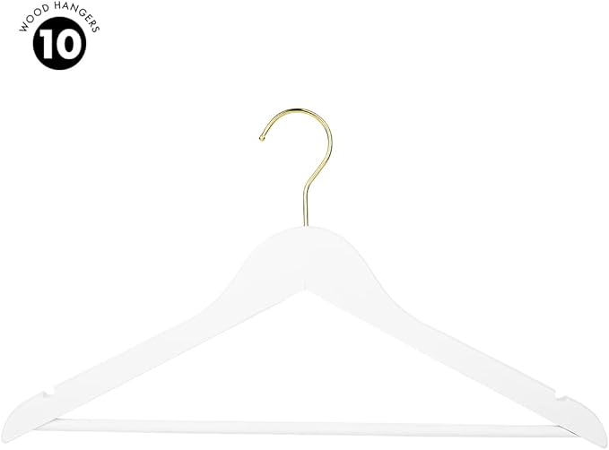 Andaz Press Bridal Hangers, Premium White Wooden Hangers for Wedding Dress, Bridesmaid Dresses, & Clothes, Heavy Duty Hanger with 360° Gold Swivel Hook and Smoothly Cut Notches, 10 Pack