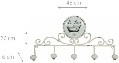 Wall Coat Rack 49 x 27 x 7 cm – Iron Wall Coat Rack – 5 Shabby Chic Coat Hooks – Entrance Coat Rack