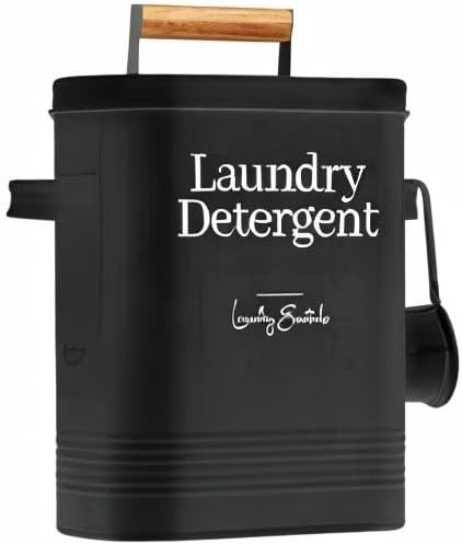 Simplation Modern Farmhouse Laundry Detergent Container for Laundry Room Decor and Accessories, Metal Laundry Pods Container, Laundry Powder Holder for Laundry Room Organization (Black)