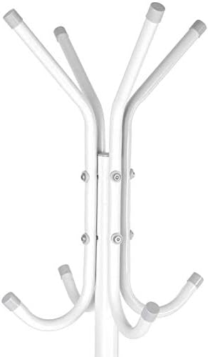 Ejoyous Coat Rack Stand, 10 Hooks Free Standing Hat Hanger Metal Hall Tree Clothes Holder Storage Stand for Home Enterway Entryway Hanging Jacket, Garment, Scarves, Handbags, Umbrella (White)
