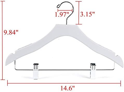 Quality 14.5" White Wooden Petite Kids Skirt Pant Hanger Luxury Design with Robber Grips Chrome Swivel Hook Medium Elementary Size