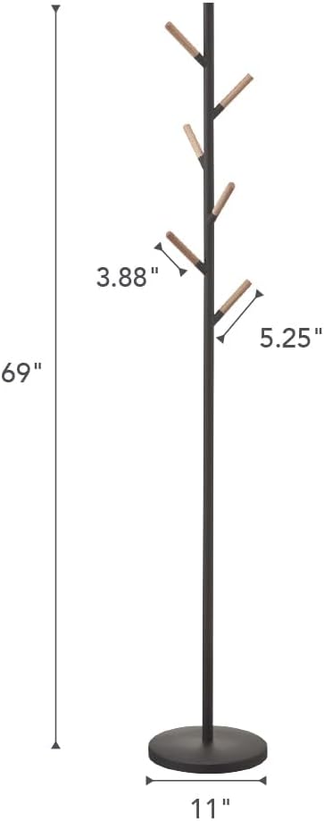 YAMAZAKI Home Freestanding Coat Rack Stand – Modern Coat Tree With Wooden Hooks, Standing Coat Hanger For Entryway, Sturdy Weighted Base, Steel, White, Easy Assembly, 70" - Steel