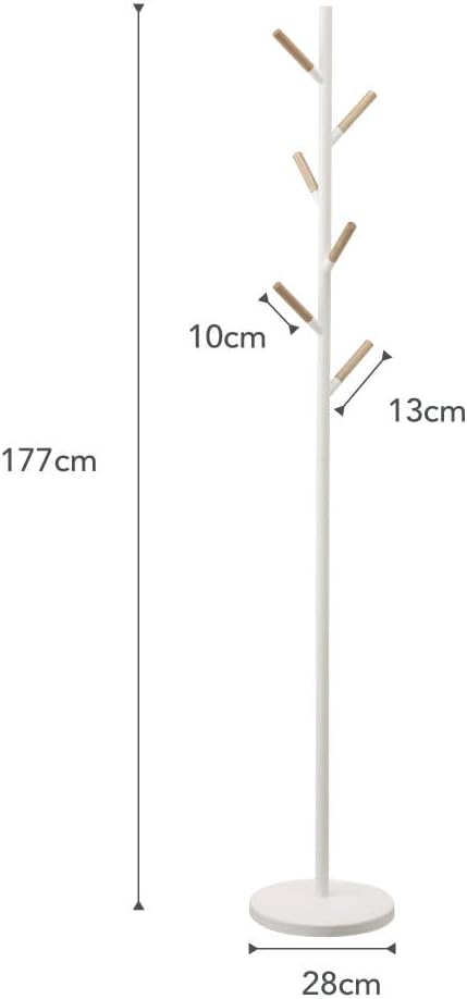 YAMAZAKI Home Freestanding Coat Rack Stand – Modern Coat Tree With Wooden Hooks, Standing Coat Hanger For Entryway, Sturdy Weighted Base, Steel, White, Easy Assembly, 70" - Steel