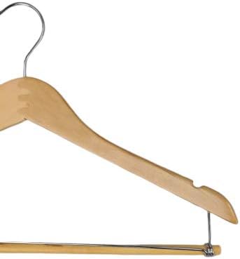 Pillowtex Wood Coat Clothes Closet Hanger w/Locking Bar - Set of 20 Natural Finish Hangers