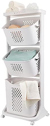 Rolling Laundry Basket Laundry Sorter, 3 Tier Laundry Hamper Basket Sorter,Wash Clothes Storage Organizer Shelf Rolling Cart