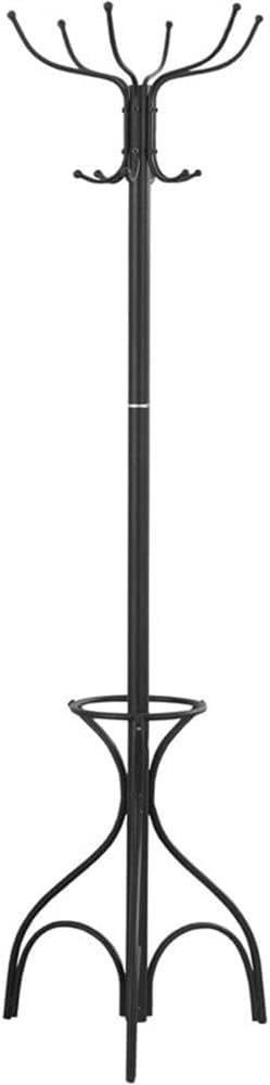 Monarch Specialties 2031, Hall Tree, Free Standing, 12 Hooks, Entryway, Umbrella Holder, Bedroom, Metal, Black, Transitional Coat Rack, 18" L x 18" W x 70" H