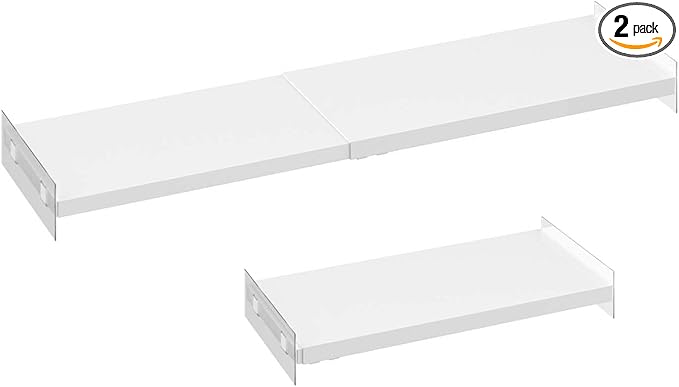 Closet Shelf Organizer Expandable Cabinet Tension Shelf Divider Heavy Duty Metal DIY Shelf Separator for Wardrobe Cupboard Cabinet Pantry Kitchen Bathroom,White,2packs