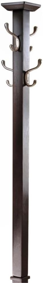 Pemberly Row Transitional Solid Wood Coat Tree and Umbrella Rack, 71.52" H, Cappuccino Finish, 4 Double Metal Hooks, Satin Nickel Hardware, Entryway or Hallway Storage