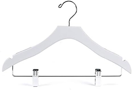 Quality White Wooden Kids Hanger Luxury Design Chrome Swivel Hook (100, 14.5" inch with Clips)