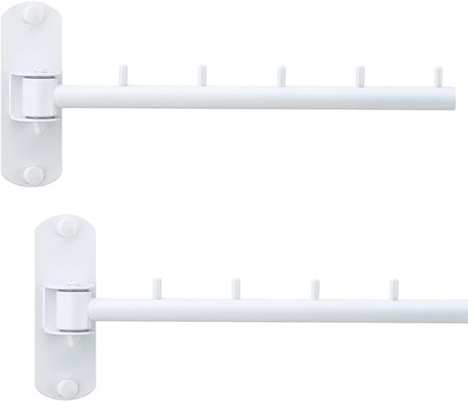 Pack of 2 Folding Wall Mounted Clothes Hanger Rack with Swing Arm Stainless Steel Heavy Duty Coat Hook for Bathroom, Bedroom, Laundry Room - White