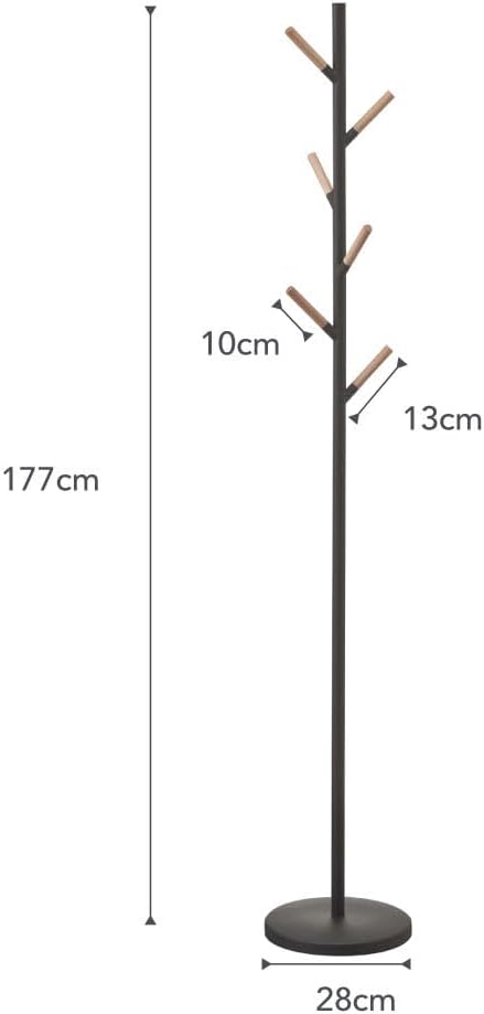 YAMAZAKI Home Freestanding Coat Rack Stand – Modern Coat Tree With Wooden Hooks, Standing Coat Hanger For Entryway, Sturdy Weighted Base, Steel, White, Easy Assembly, 70" - Steel