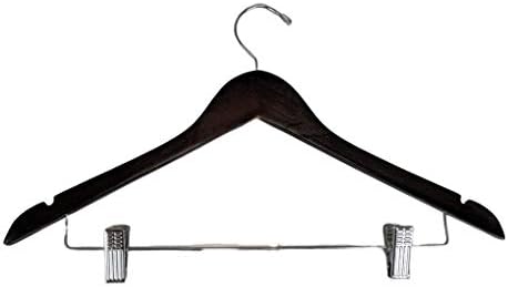Walnut Finish Wood Combination Hanger with Non-Abrasive Clips (Set of 100)