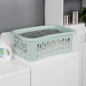 Sterilite 6 Pack HipHold Laundry Basket, Plastic Rectangle Clothes Hamper with Comfort Grip Handles & Reinforced Rim, 1.5 Bushel Capacity, Mint