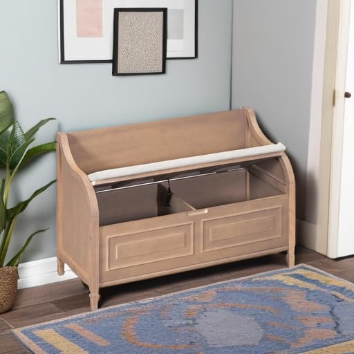 42" Rustic Multifunctional Storage Bench Entryway Bench with Safety Hinge, Removable Seat Cushion and Hidden Storage Space, Home Collection for Hallway Entryway Living Room Mudroom (Brown)