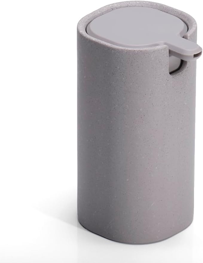 LINE+ARC Modern Easy-to-Press Soap Dispenser (Stone). Cute Bathroom Beige Marble Kitchen Sink Ergonomic Liquid Lotion Shampoo Conditioner