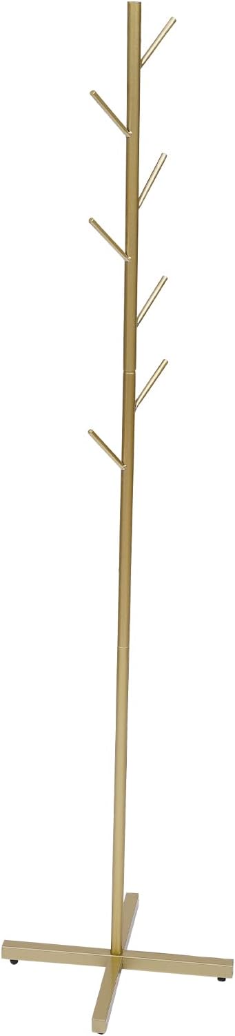 Metal Coat Rack Stand 7 Hooks Free Standing Coat Rack Tree-Shaped Coat Rack Hat Hanger Entryway Organizer for Clothes, Hats, Bags (Gold)