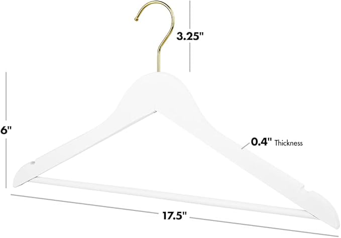 Andaz Press Bridal Hangers, Premium White Wooden Hangers for Wedding Dress, Bridesmaid Dresses, & Clothes, Heavy Duty Hanger with 360° Gold Swivel Hook and Smoothly Cut Notches, 10 Pack