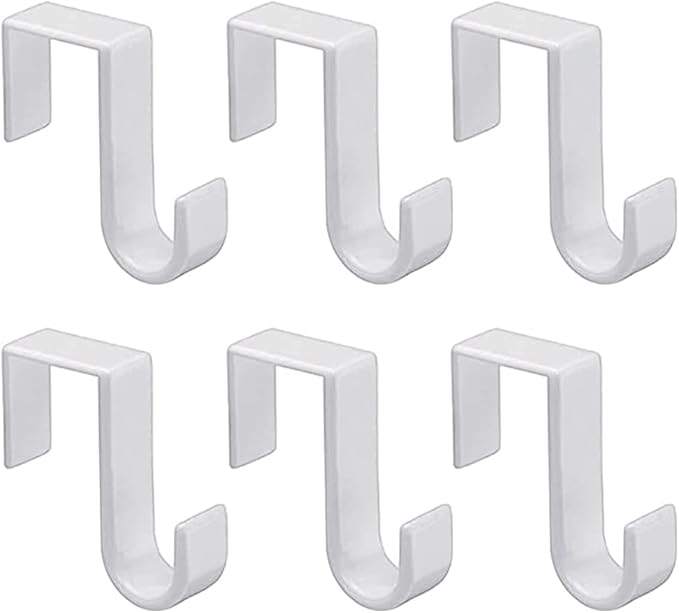1st Choice Over The Door Hooks 6 Pack, Reversible Sturdy Hooks Fits 1 3/8' and 1 3/4' Door Widths, Plastic Hook Hanger for Hanging Clothes, Towels, White