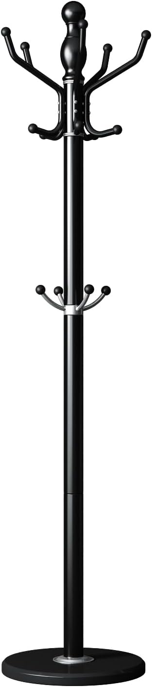 Metal Coat Rack Stand Modern Coat Rack Freestanding with 360° Rotary Design Sturdy Heavy Duty Coats Racks Hall Tree Hats Hanger Holder Stand with 14 Hooks for Entryway Hallway Office, Black