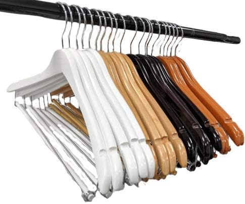 Pillowtex Wood Coat Clothes Closet Hanger w/Locking Bar - Set of 20 Natural Finish Hangers