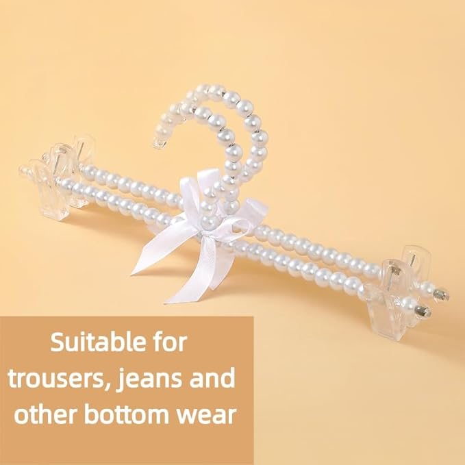 13 inch Pearl Hanger Pants Hangers with Clip,Cute Ribbon Bow Hanger Clip Hangers for Wedding Dress Bride Bridesmaid Lingerie (5, White)