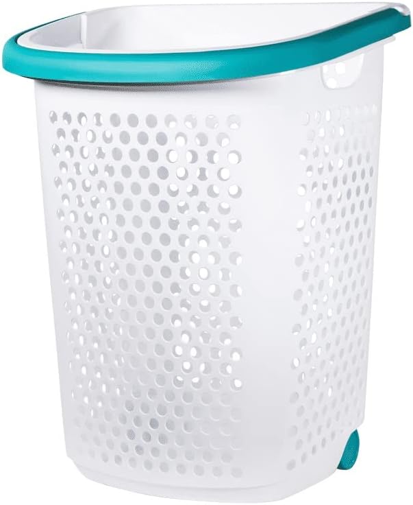 2 Bushel Rolling Plastic Laundry Hamper with Pop-up Handle, White, 2 Pack