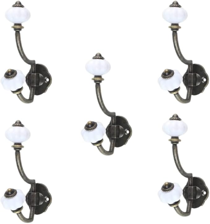 Wall Clothes Hooks Retro Antique Ceramic Coat Hooks for Door Bathroom Bedroom Kitchen Bronze 5 Pcs, Iron Decorative Wall Hooks, Standard, Style 1