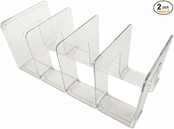 Plastic Purse Storage Organizers for Closet, Clear Clutch Shelf Dividers with 4-Slot, Bag Handbag Shelf Storage Holder to Keep Purses upright for Space-Saving Bookshelf Separator Dividers (2 Pack)