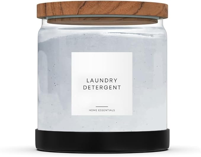 Laundry Pods Container - Half Gallon Laundry Detergent Holder, Pod Holder & More for Organization with Labels, Non Slip Base & Wood Lid