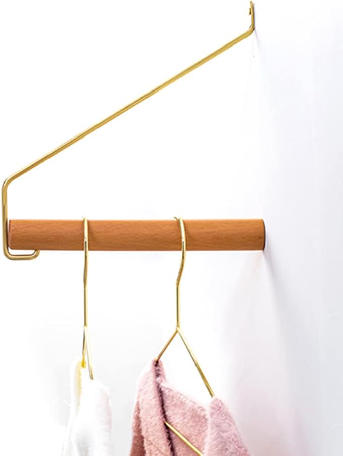 Modern Brass & Wood Wall Mounted Drying Rack,Simple Space Saver Clothes Hanger for Living Balcony Bathroom Laundry Room (Beech)