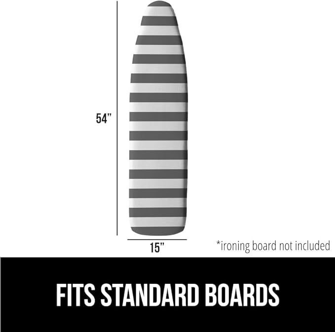 GORILLA GRIP The Original Ironing Board Cover and Pad, Silicone Coating, Thick Scorch Resistant Padding, Heavy Duty Iron Covers Standard Boards, Hook and Loop Fastener Strap, Striped, 15x54