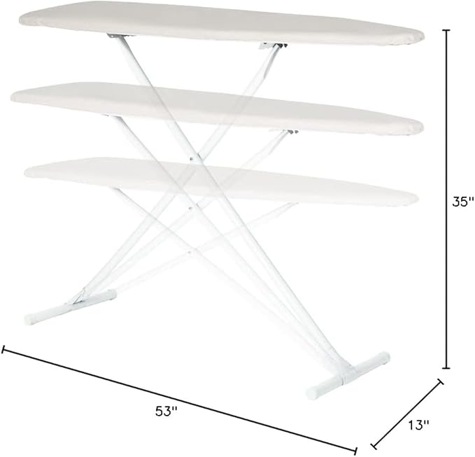Full Size Ironing Board with Cover & Pad – Made in USA by Seymour Home Products Adjustable Steel T-Legs, 35" High Perforated Top for Steam Durable Iron Board for Home, Laundry Room (Beige)